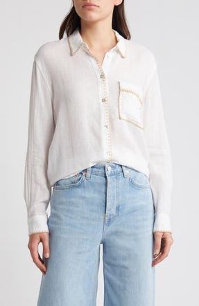 Rails Charli Embroidered Edge Linen Blend Button-Up Shirt in White Blanket Stich at Nordstrom Rack, Size Large