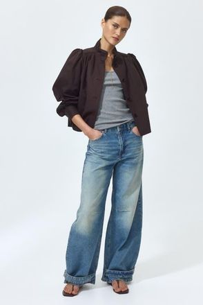 H&M Barrel High Waist Jeans in Denim Blue at Nordstrom, Size 14