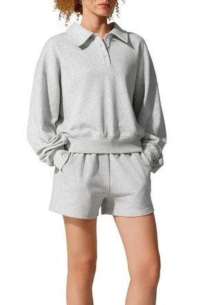 LilySilk SILKERRY Oversized Heirloom 89 Polo Collar Sweatshirt in Heather-Grey at Nordstrom, Size X-Small