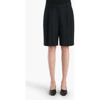 Khaite Auggie Pleated Wool Wide Leg Shorts in Black at Nordstrom, Size 6