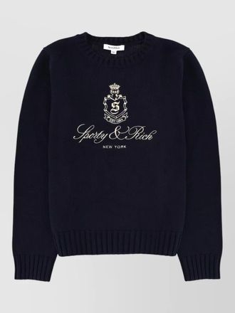 Sporty & Rich logo crew neck jersey ribbed cuffs hem