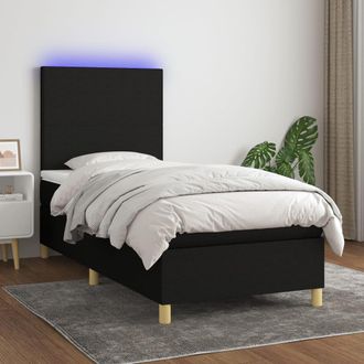 vidaXL Vidaxl - Cama Box Spring Colch&oacute;n Y Luces Led Tela Negro 90x190 Cm