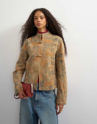 Topshop giacca jacquard in denim stampato multicolore