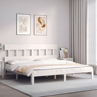 Berkfield Home Beautiful Bed Frame with Headboard White 200x200 cm Solid Wood