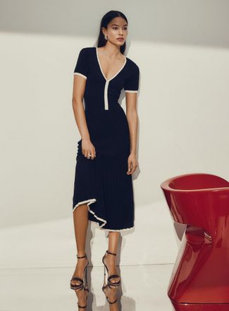 Icone Womens V-neck rib-knit pleated dress