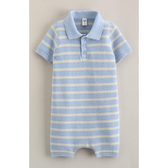 Nordstrom Cotton Polo Sweater Romper in Blue Skyway Gill Stripe at Nordstrom, Size 12M