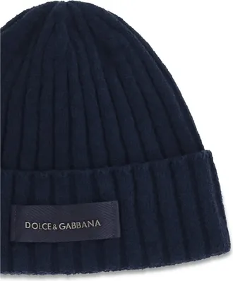 Dolce & Gabbana Mens Beanie Hat Ribbed Wool, Very Dark Blue Wool (ovis Aries)