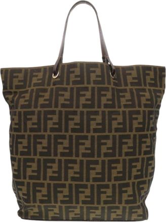 Fendi Brown Canvas Leather Tote Bag (Pre-Owned)
