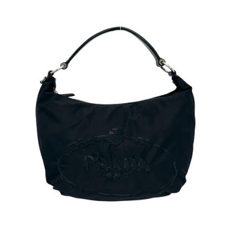 Prada Black Nylon Leather Shoulder Bag Tote Bag (Pre-Owned)