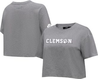 Pro Standard Womens Pro Standard Heather Charcoal Clemson Tigers Tonal Neutral Boxy Cropped T-Shirt at Nordstrom, Size X-Large