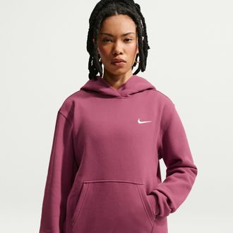 Nike Womens Studio Fleece Medium Weight Pullover Hoodie in Red | IR8301-654