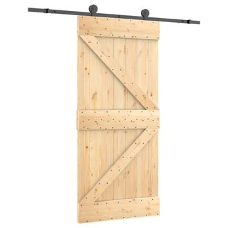 Berkfield Home Sliding Door with Hardware Set 95x210 cm Solid Wood Pine in Light Tan