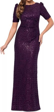 Xscape Sequined Lace Maxi Gown In Purple