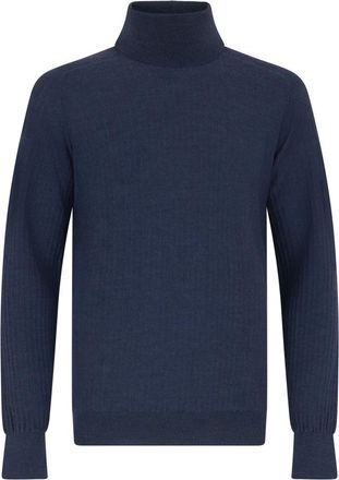 Roberto Collina Turtlenecks, male, Blue, Size: XL High Neck Sweater in Cotton