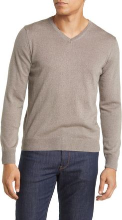 Emanuel Berg Fine Gauge Merino Wool V-Neck Sweater in Taupe at Nordstrom Rack, Size Large