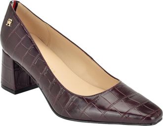 Tommy Hilfiger Opheili Block Heel Pump in Burgundy Croc at Nordstrom, Size 7.5