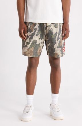 Criminal Damage Camo Nylon Shorts in Green/Red at Nordstrom, Size Xx-Large