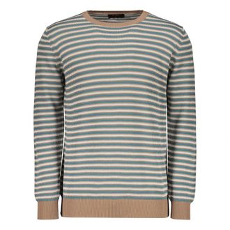 Moorer Round-neck Knitwear, male, Multicolor, Size: 3XL Striped Cotton Sweater with Ribbed Details