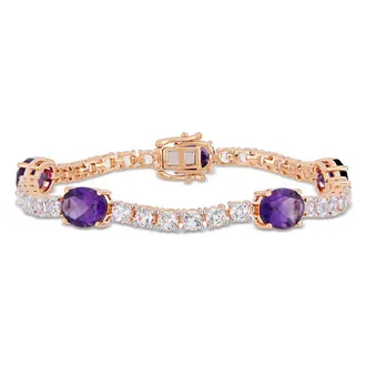 Amour 21 CT TGW Africa-amethyst and White Topaz Station Link Bracelet In Rose Gold Plated Sterling Silver