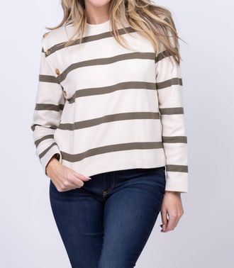 Tanya Taylor Berk Long Sleeve Top In Cream/fern Wide Stripe