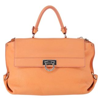 Ferragamo Sofia Satchel Grainy Leather Orange Leather Handbag (Pre-Owned)