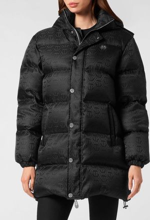 Philipp Plein Piumino in nylon trapuntato con motivo monogram e cappuccio amovibile