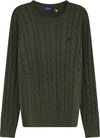 Polo Ralph Lauren Pullover van katoen met kabelsteek en ronde hals - Heren - Ronde hals truien - Groen - L - Katoen - Truien & Vesten