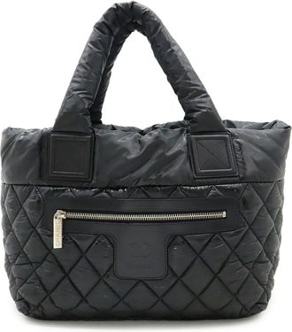 Chanel Nylon Leather Handbag Tote Bag (Pre-Owned)