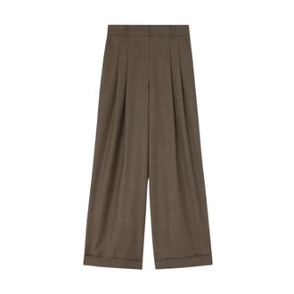 Ganni Pantaloni Oversize a Pieghe in Lana Melange - - Trousers - Donna - Marrone - S