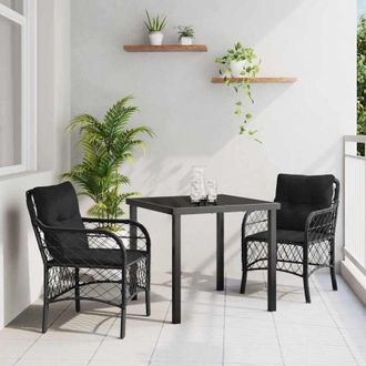 vidaXL Conjunto De Comedor De Jard&iacute;n Con Coj&iacute;n 3 Pcs Negro Polirat&aacute;n Vidaxl