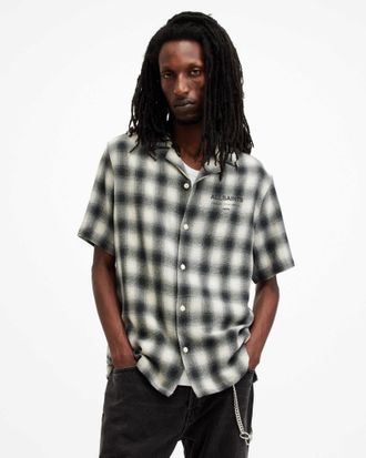AllSaints Mens Cotton Underground Relaxed Check Logo Shirt, Size: XXL