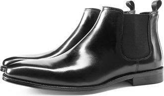 Generic Chelsea Boots For Men Elastic Sided Cowhide Leather Slip On Wearable Non Anti-slip Classic Slip On(Black,6.5 UK)