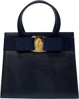 Ferragamo Pre-owned Handbags, female, Blue, Size: ONE SIZE Pre-owned Boxy Bow Handbag 21H006