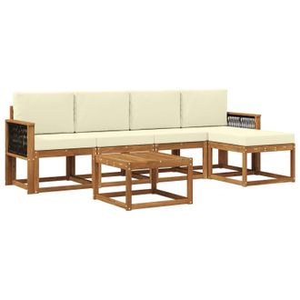 vidaXL Conjunto De Sof&aacute;s De Exterior 6 Pcs Natural Y Crema Poli&eacute;ster Vidaxl
