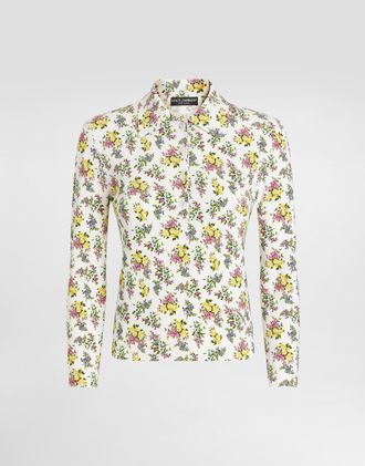Dolce & Gabbana Small Floral-print Viscose Polo Shirt - Woman Sweaters And Cardigans Multicolor 40
