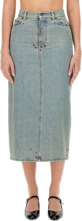 Moschino Denim Solid Midi Skirt