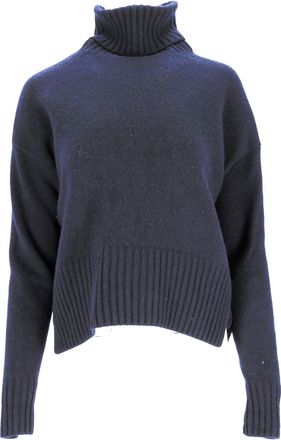 Prada Ribbed Turtleneck Sweater in Navy Blue Wool