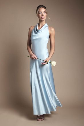 Oasis Womens by Coast Cowl Halterneck Satin Maxi Bridesmaid Dress - Light Blue - Size 18 UK