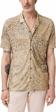 John Varvatos Castoro Leopard Pattern Knit Camp Shirt in Light Khaki at Nordstrom, Size Xx-Large