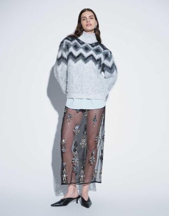 Asos gonna midi trasparente con dettagli decorati nera-Nero