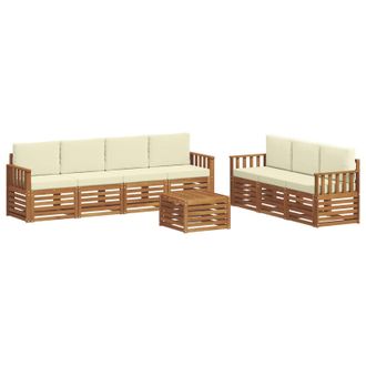 vidaXL Juegos De Sof&aacute;s 8 Pcs Natural Y Crema Madera De Acacia S&oacute;lida Vidaxl