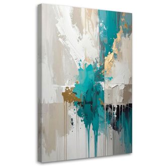 Feeby Cuadro Sobre Lienzo, Abstracci&oacute;n En Turquesa Y Gris, 80x120
