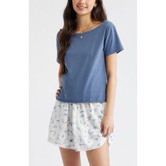 BP. Relaxed Fit Boat Neck Cotton T-Shirt in Blue Indigo at Nordstrom, Size Xx-Small