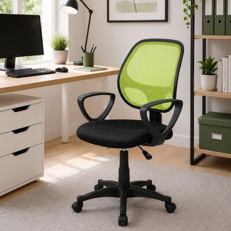 Dmora Silla De Oficina Ddjidj, Silla Operativa De Malla Con Reposabrazos, Asiento De Oficina Ergon&oacute;mico, 56x57h88/100 Cm, Negro Y Verde - Dmora