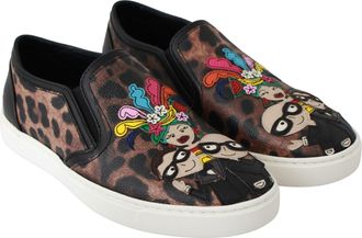Dolce & Gabbana Womens Leather Leopard dgfamily Loafers Shoes Brown Lambskin