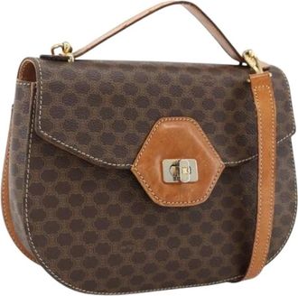 Celine Pre-owned Vintage Macadam Canvas Handtas - Dames - Vintage Handtas - Bruin - ONE Size - Leer - Vintage