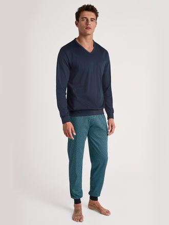 CALIDA Schlafanzug CALIDA Relax Streamline 1, Herren, Gr. XXL (58/60), blau (bright blau), Interlock, Obermaterial: 100% Baumwolle, lang, V-Ausschnitt, anges