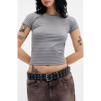 BDG Stripe Boat Neck Crop Top in Grey White Stripe at Nordstrom, Size X-Small