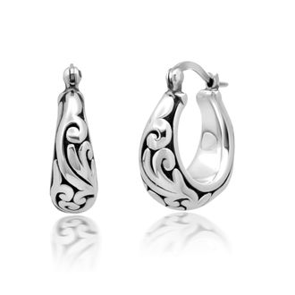 MAX + STONE 925 Sterling Silver Hoop Filigree Chunky Silver Earrings