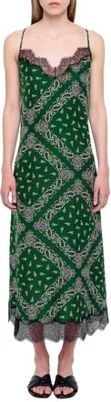 Zadig&Voltaire Respa Silk Bandana Lace Trim Midi Dress in Meadow at Nordstrom, Size X-Small